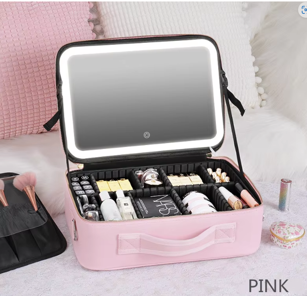 Portable Beauty Case Bag with Light-Up Mirror | Travel Makeup Organizer