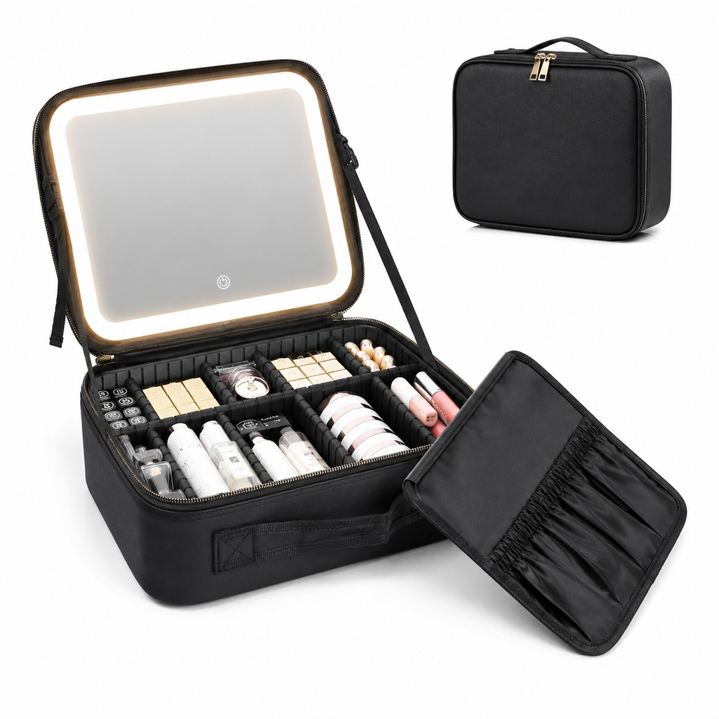 Portable Beauty Case Bag with Light-Up Mirror | Travel Makeup Organizer