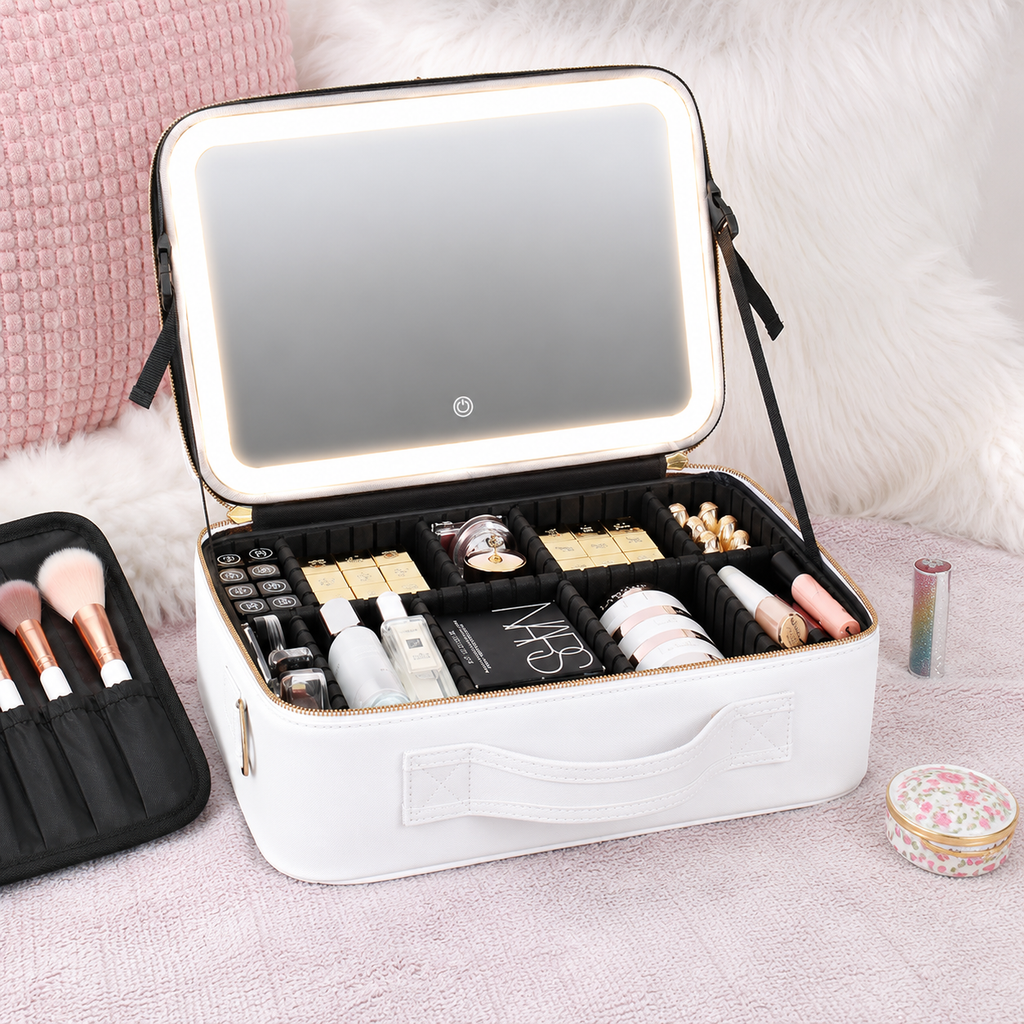 Portable Beauty Case Bag with Light-Up Mirror | Travel Makeup Organizer
