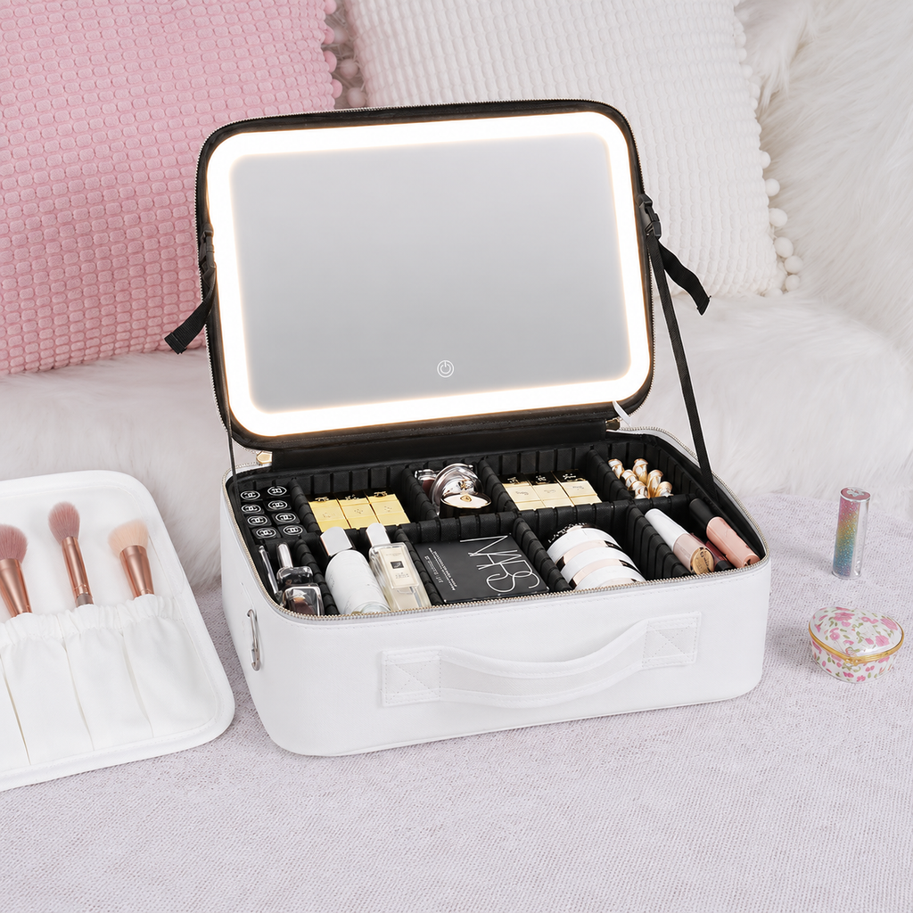 Portable Beauty Case Bag with Light-Up Mirror | Travel Makeup Organizer