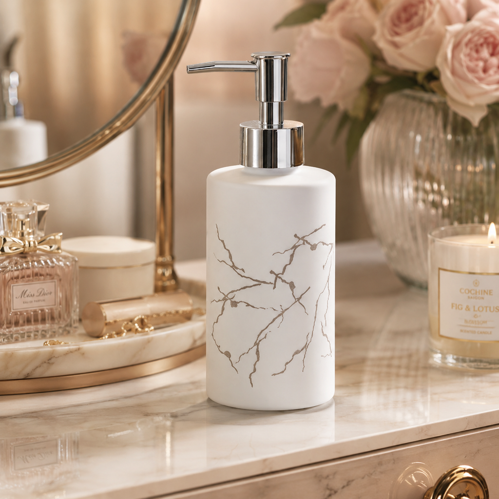Marble Print Glass Liquid Soap Dispenser