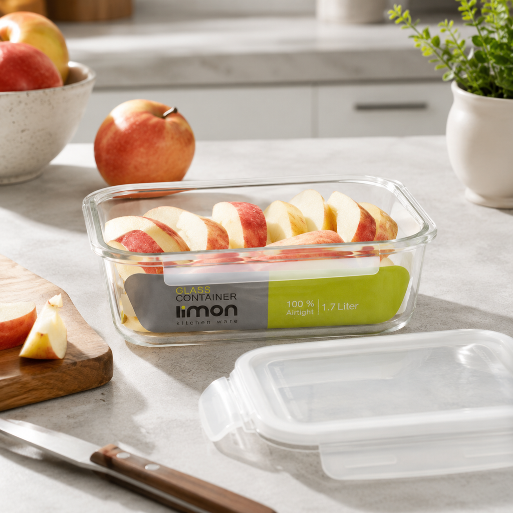 3‑Pcs Premium Rectangle Glass Storage Set with Lids (1806) by Limon