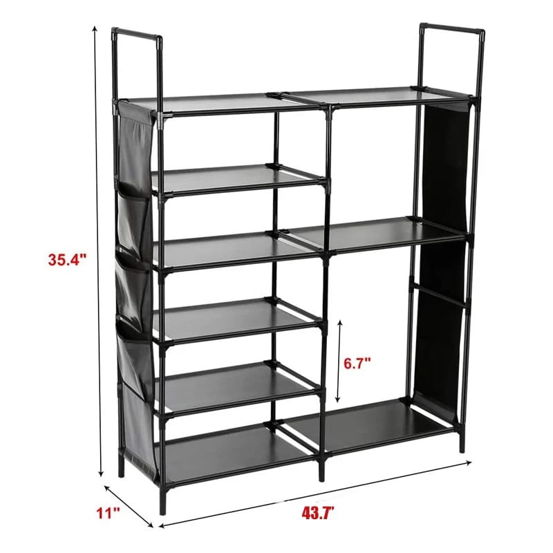 Double Row Shoe Rack With Side Pocket