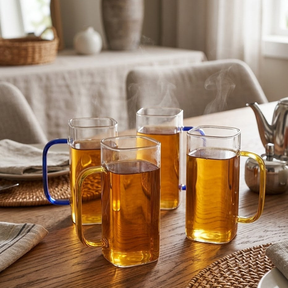 ColorGrip Square Glass Mug Set