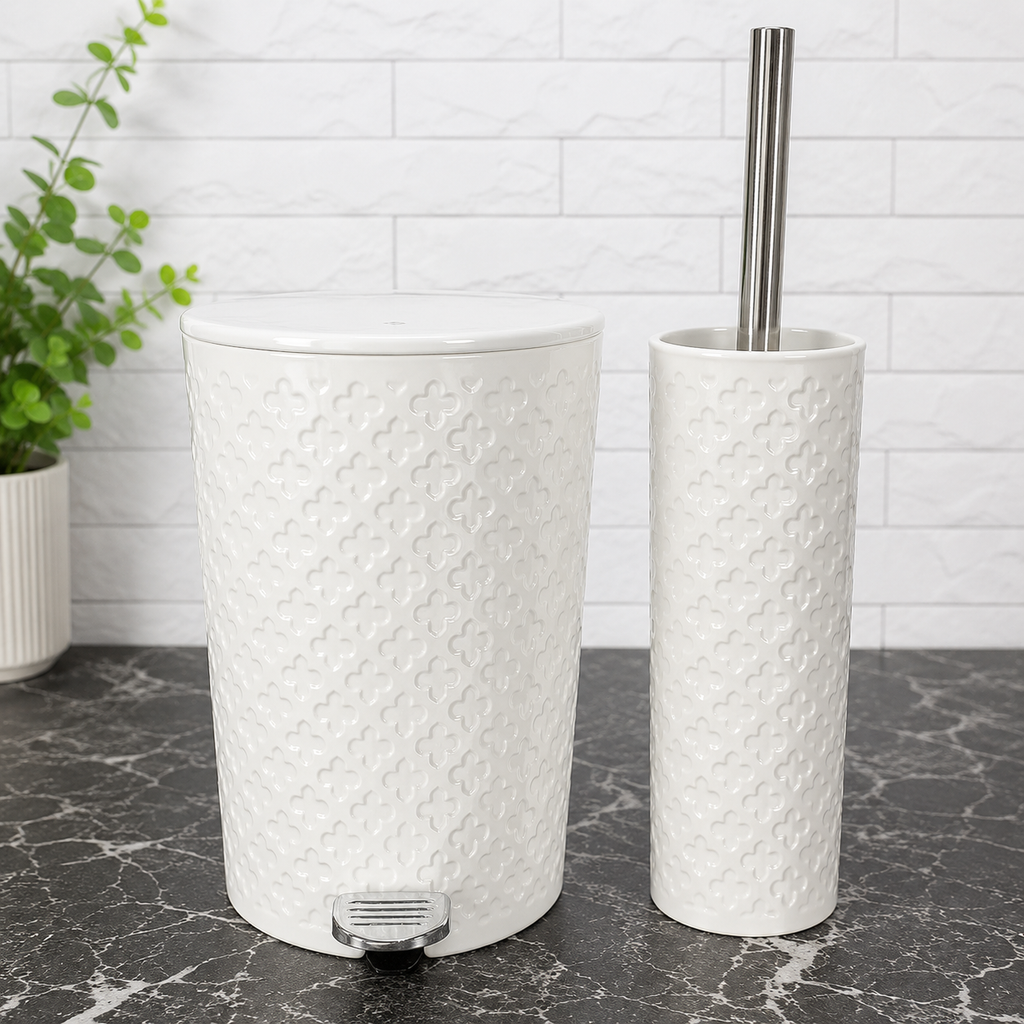 4.5L Patterned Dustbin & Brush Set (1822) by Limon
