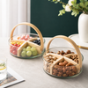 Glass Snack Basket with Wooden Handle & Removable Divider | 4 Compartment Serving Bowl