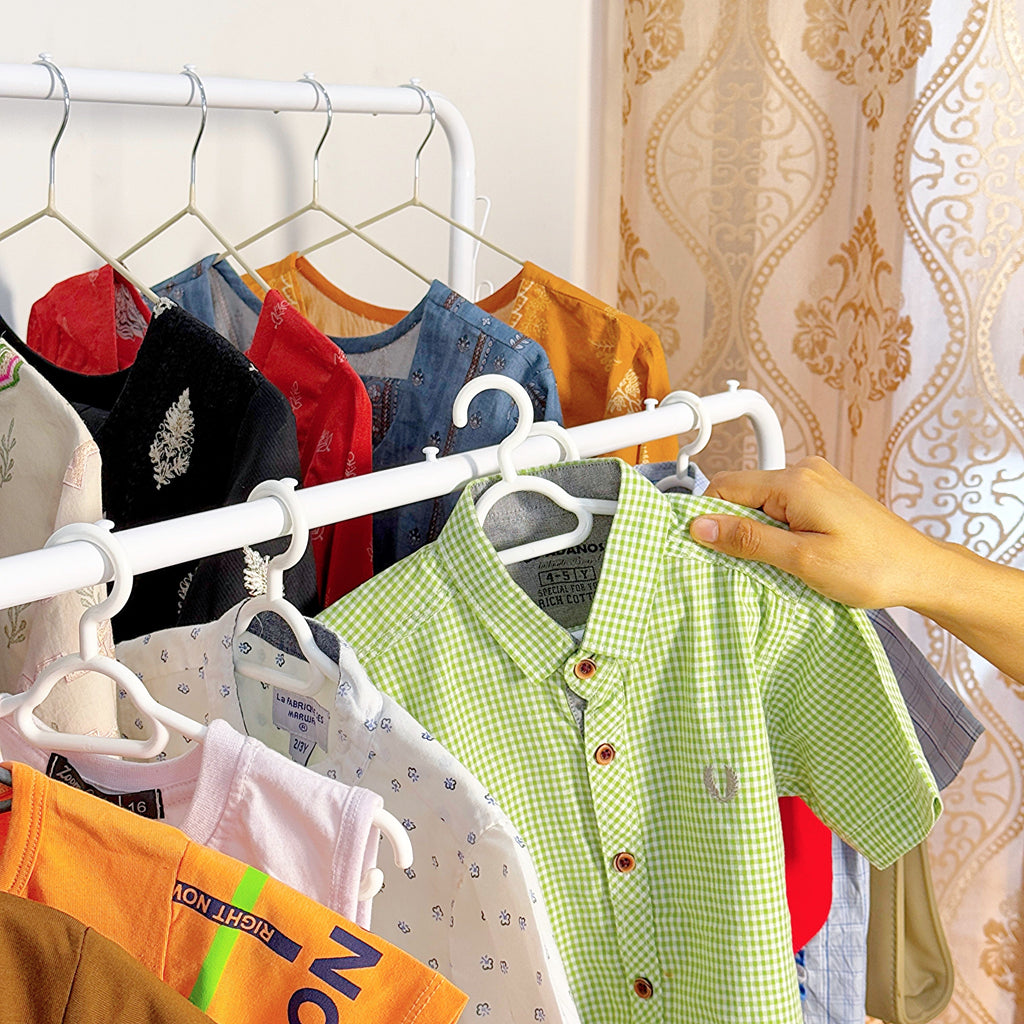 Dual Pole Metal Clothes Stand by Matrix (C) – With Side Hooks & Dual Shoe Tiers