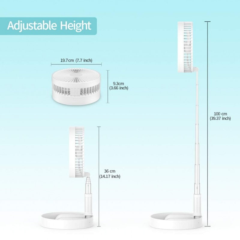 Folding Portable Telescopic Floor/Desk USB Fan with Rechargeable Battery 3 Speeds Adjustable Height