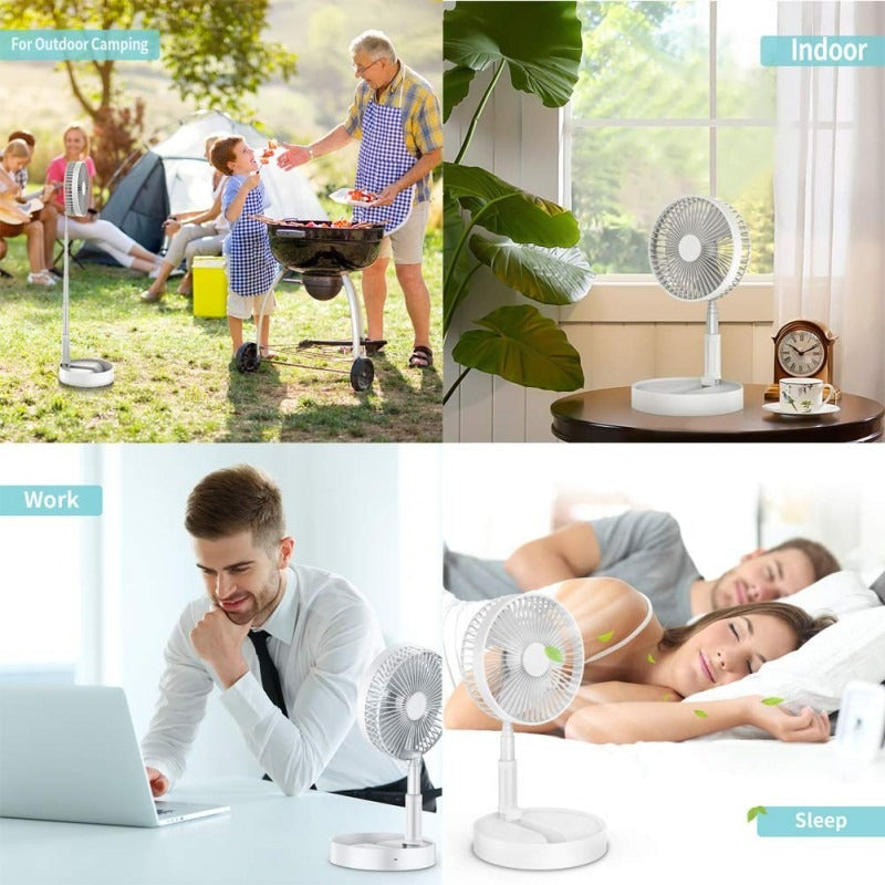 Folding Portable Telescopic Floor/Desk USB Fan with Rechargeable Battery 3 Speeds Adjustable Height