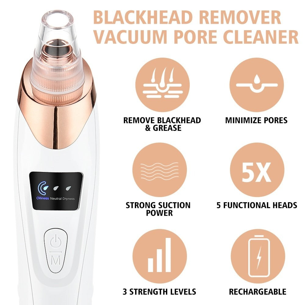Black head Remover - 5 in 1 Rechargeable Blackhead Remover - Acne Remover - Vacuum Suction
