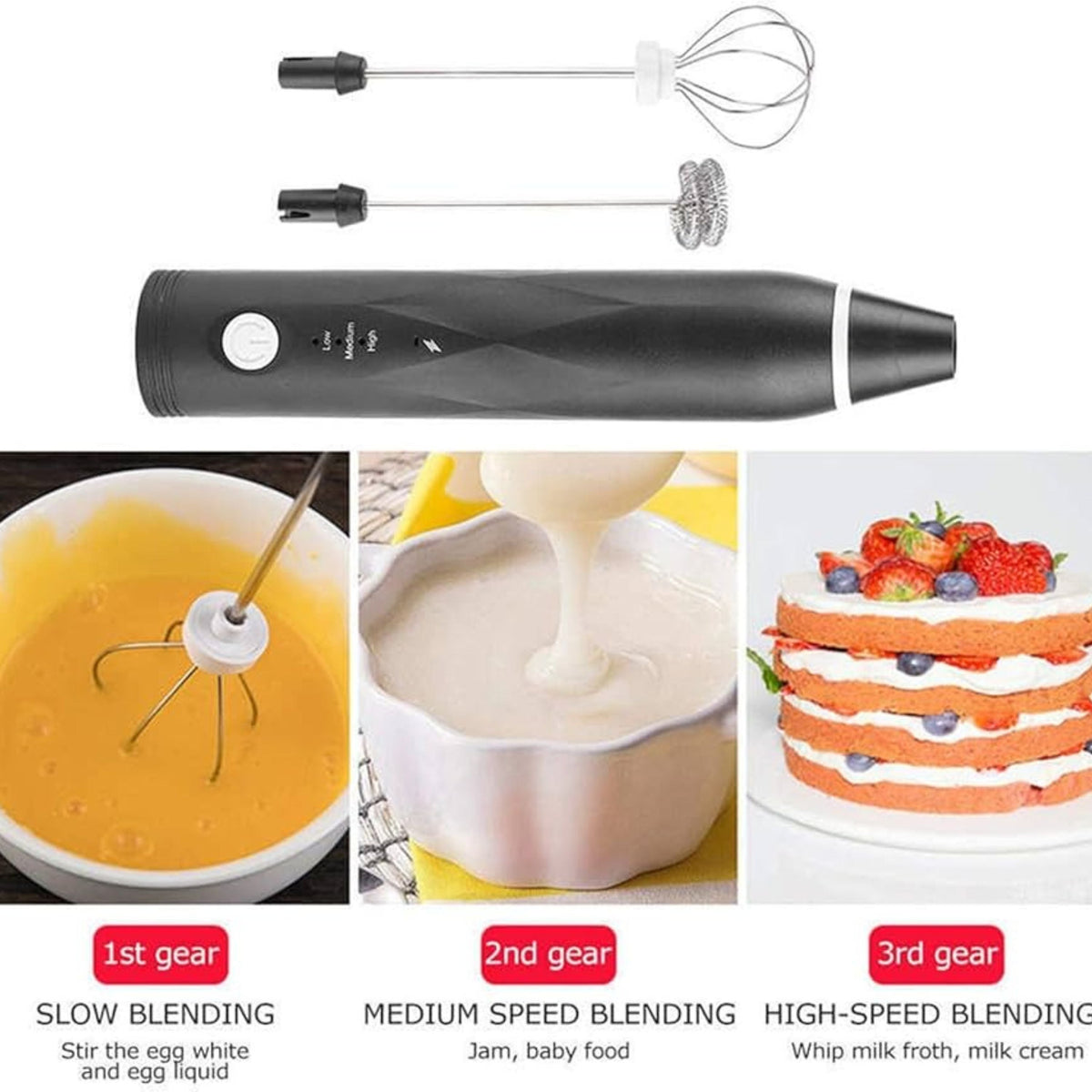 2 in 1 Rechargeable Electric Coffee Beater & Egg Whisk 3-Speed