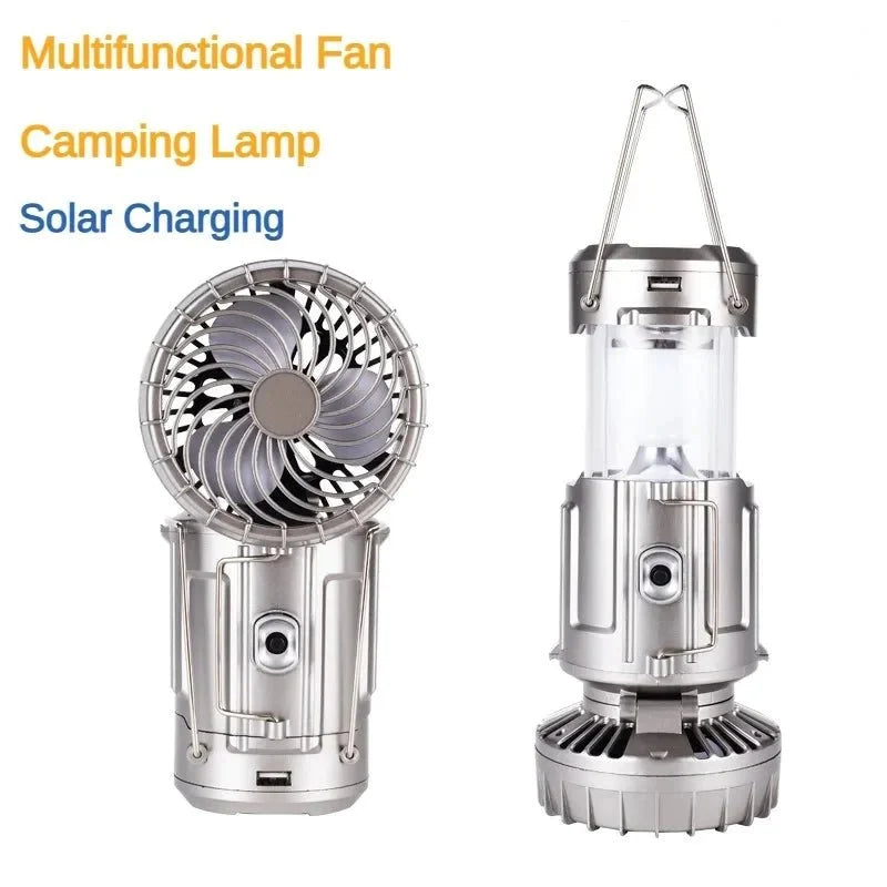 LED Solar Power Fan With Camping Light