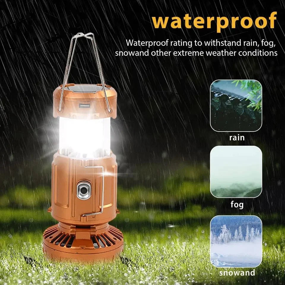 LED Solar Power Fan With Camping Light