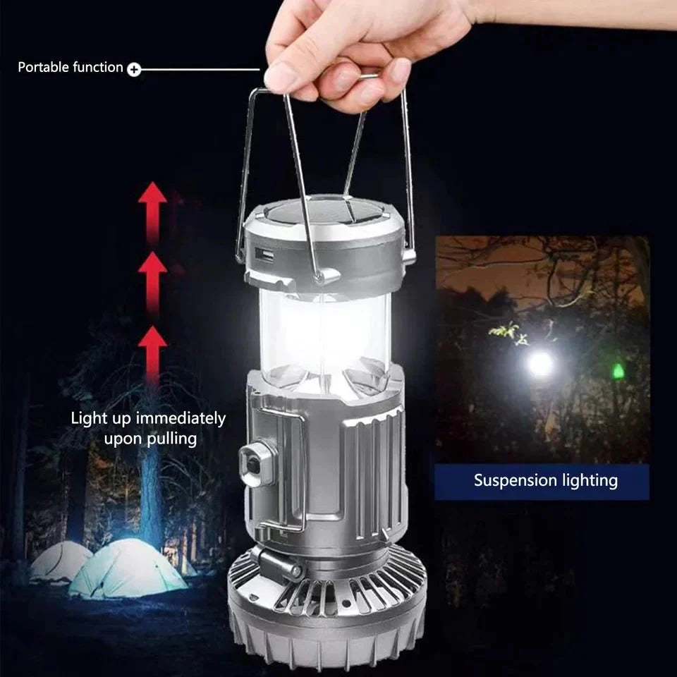 LED Solar Power Fan With Camping Light