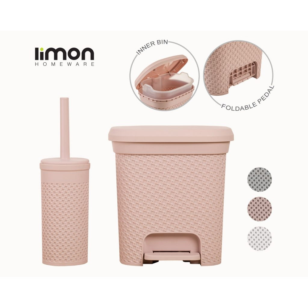 LuxePattern 5L Dustbin & Brush Set (2147) by Limon