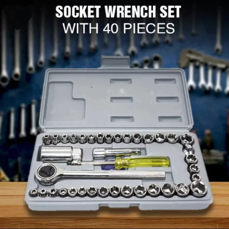 40pcs Aiwa Socket Wrench Tool Kit | Durable Stainless Steel Multi-Purpose Repair Set