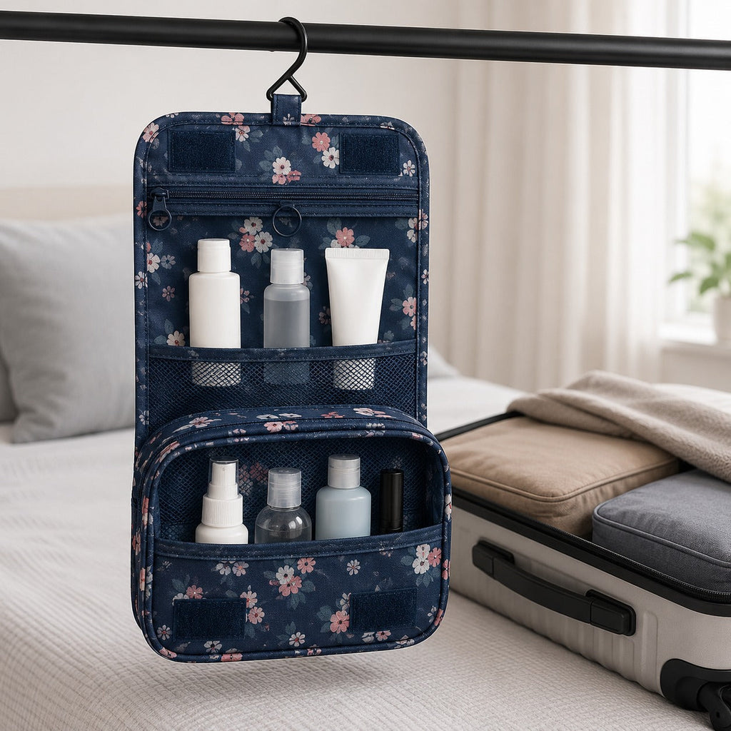 Foldable Hanging Travel Toiletry Organizer with Hook