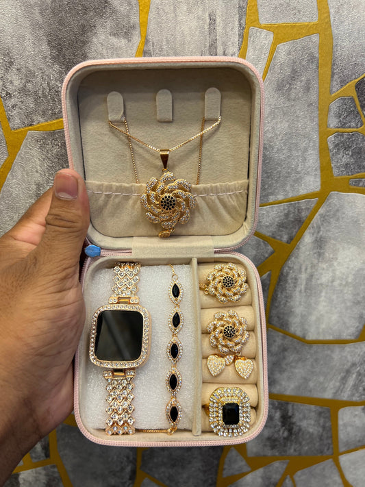 5 in one jewelry combo box  rings watch bracelet  and chain best set