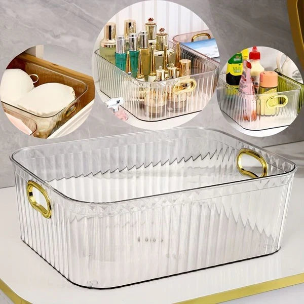 Ribbed Textured  Storage Box with Golden Handles