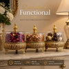 Exquisite 3-Piece Golden Base Glass Jars with Lid 1168