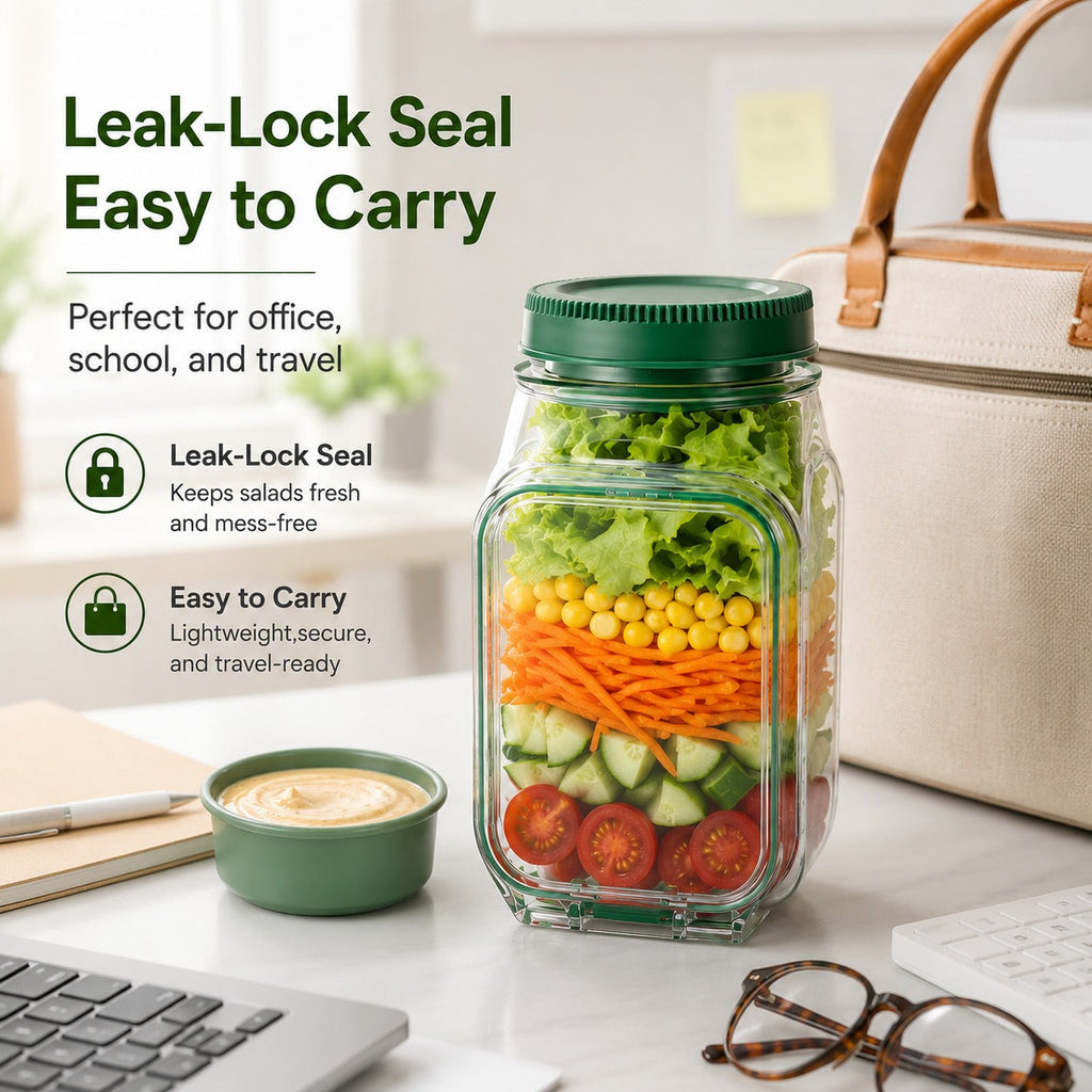 Dual-Opening Salad Jar with Built-In Sauce Cup