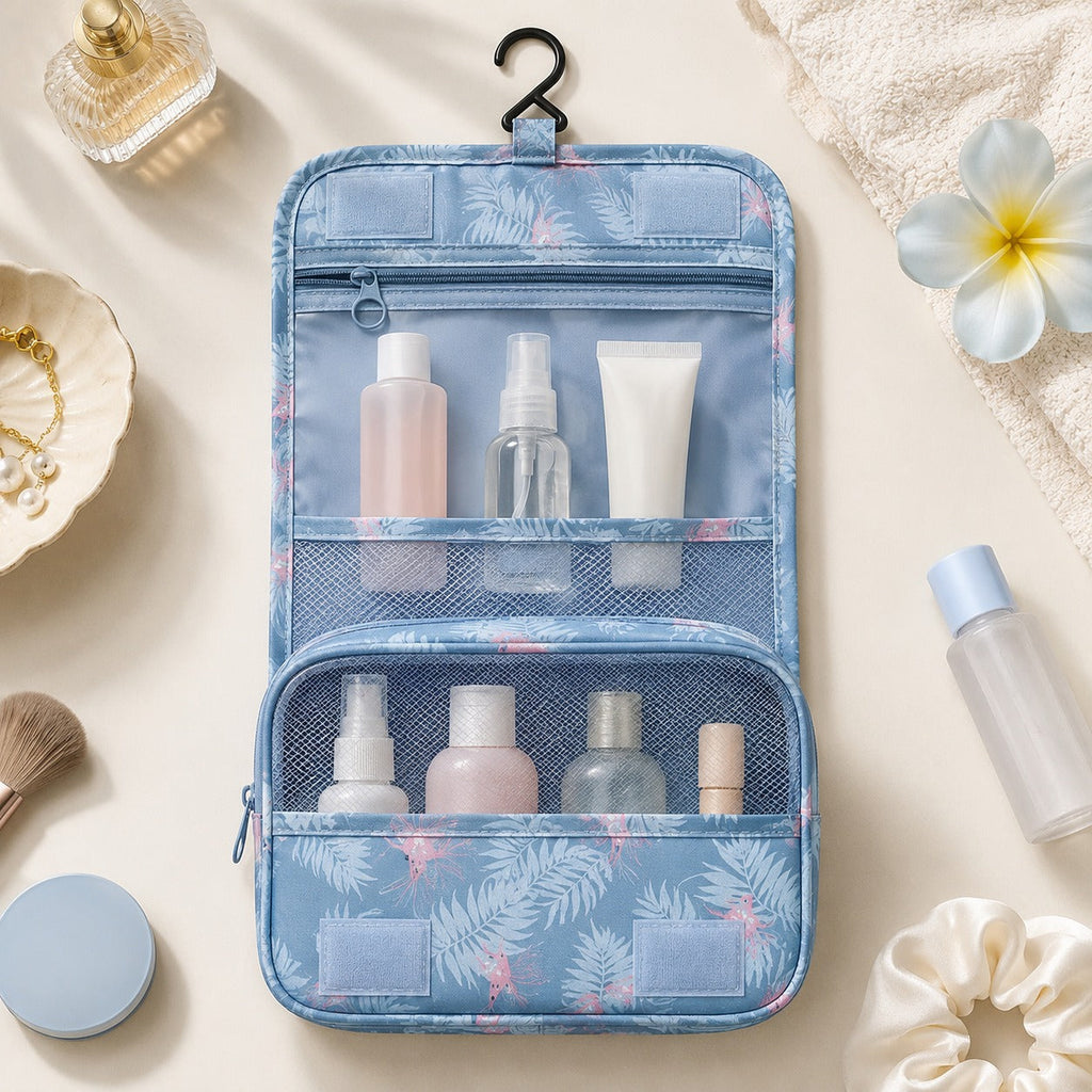 Foldable Hanging Travel Toiletry Organizer with Hook