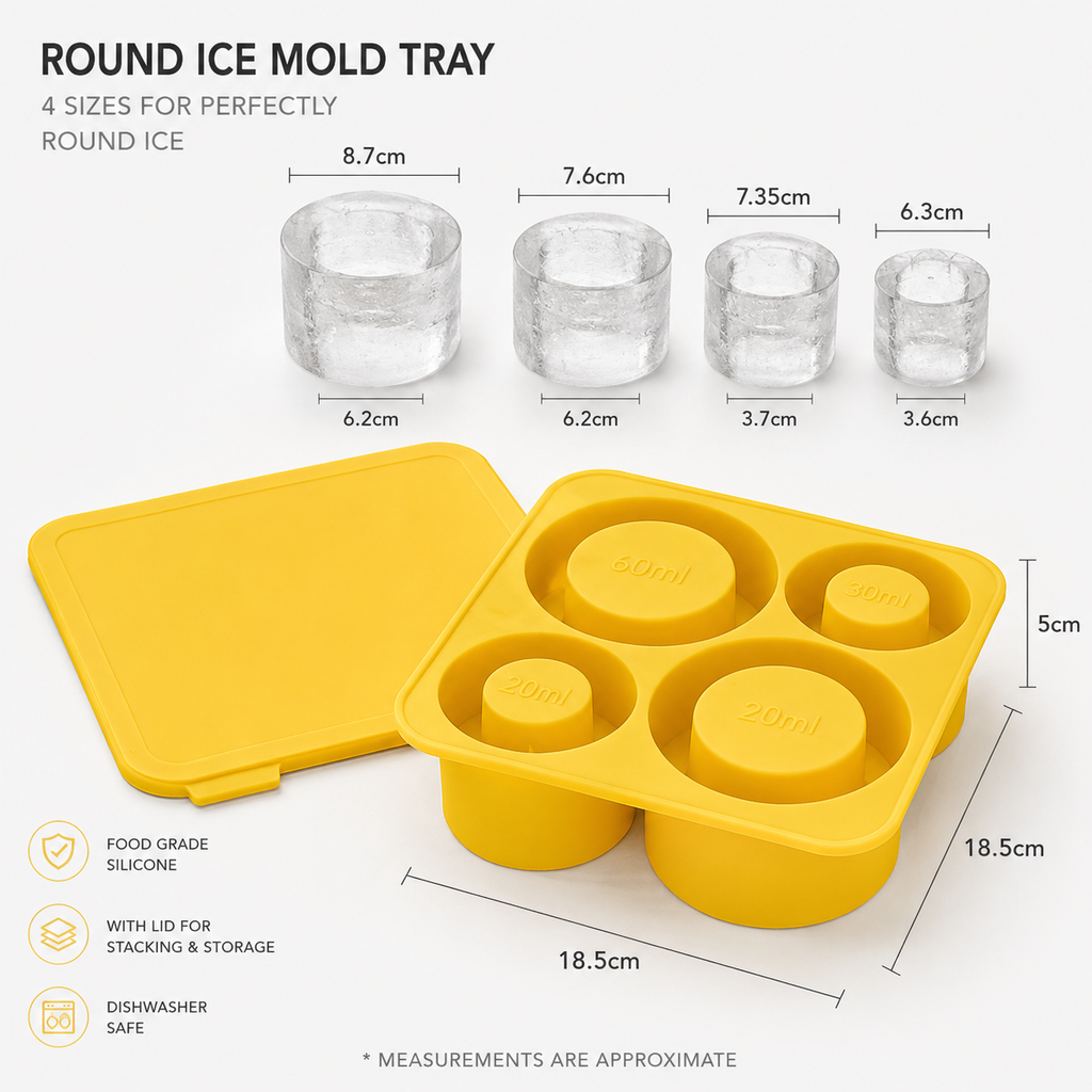 Silicone Ice Cube Tray Set | 4 Compartments for Tumblers