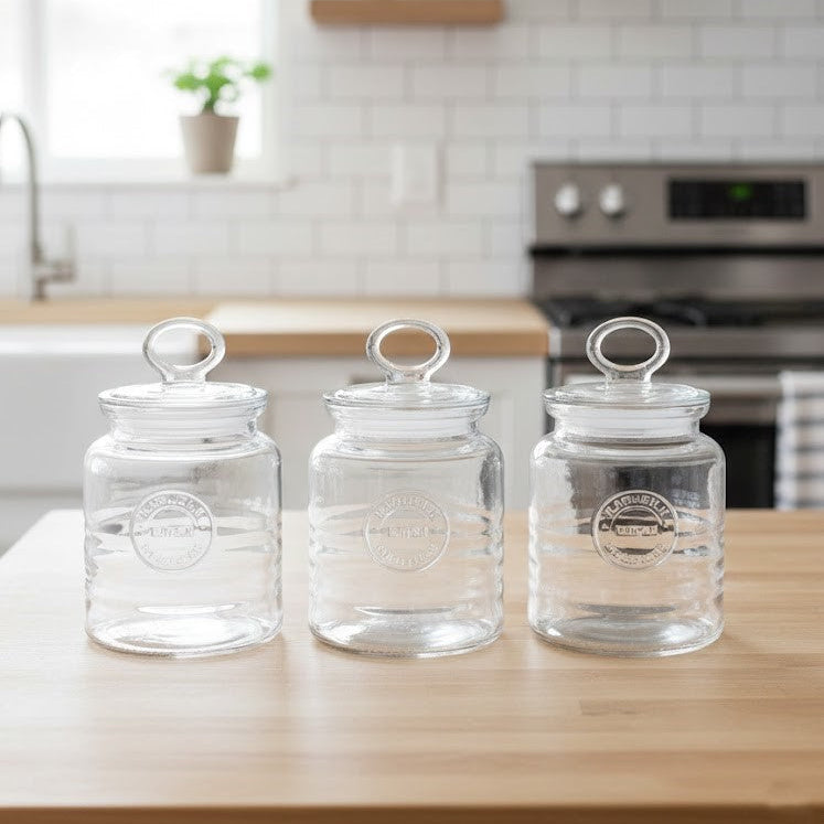 3-Pcs Rustic Design Handmade Glass Canister Set by Limon